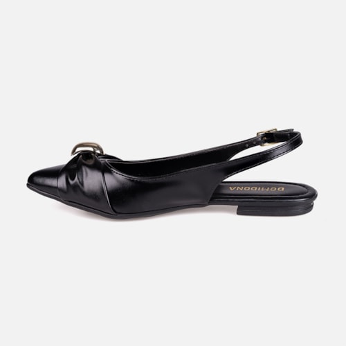 Sapatilha Feminina Preta Slingback Bico Fino Laço ABS Metalizado