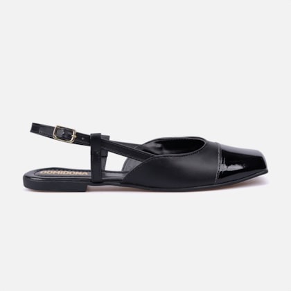 Sapatilha Feminina Preta Slingback Bicolor Bico Quadrado