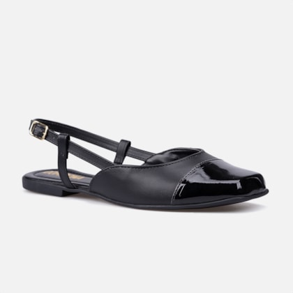 Segunda imagem do produto Sapatilha Feminina Preta Slingback Bicolor Bico Quadrado