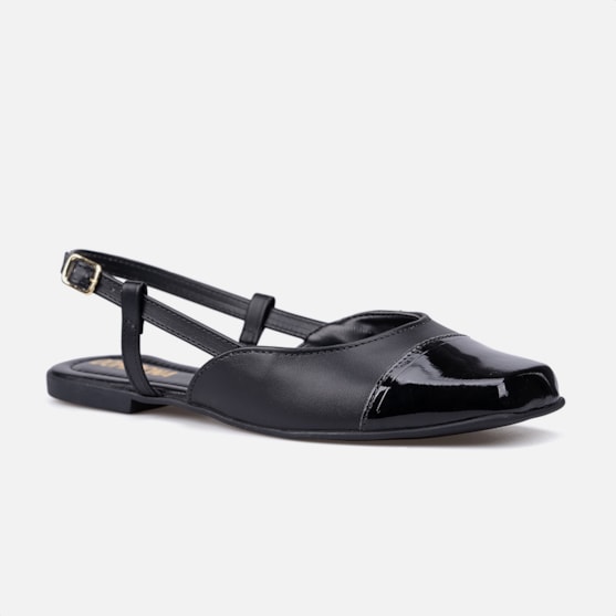 Segunda imagem do produto Sapatilha Feminina Preta Slingback Bicolor Bico Quadrado