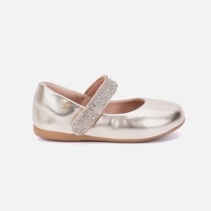 Sapatilha Infantil Dourado Menina Bico Redondo Tira De Strass