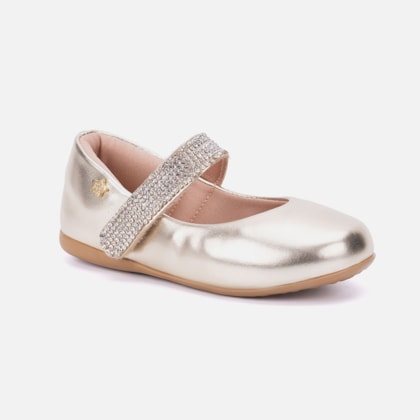Segunda imagem do produto Sapatilha Infantil Dourado Menina Bico Redondo Tira De Strass