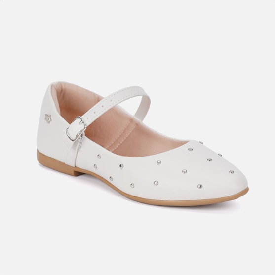 Segunda imagem do produto Sapatilha Infantil Off White Bico Fino E Tachas Cromadas