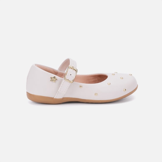 Sapatilha Infantil Off White Estilo Boneca Tachas Brilhantes