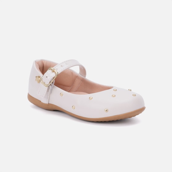 Segunda imagem do produto Sapatilha Infantil Off White Estilo Boneca Tachas Brilhantes