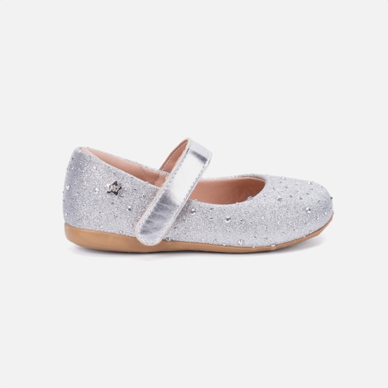 Sapatilha Infantil Prata Estilo Boneca Spikes E Tira Ajustável