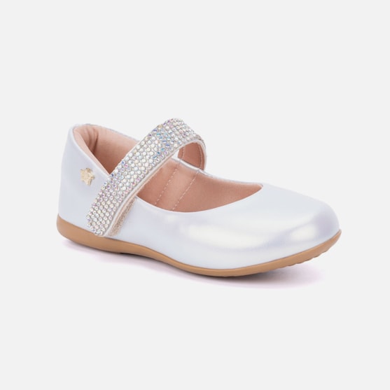 Segunda imagem do produto Sapatilha Infantil Prata Menina Bico Redondo Tira De Strass