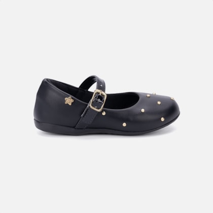 Sapatilha Infantil Preta Estilo Boneca Tachas Brilhantes