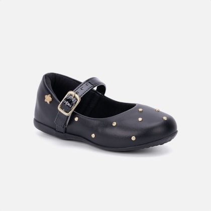 Segunda imagem do produto Sapatilha Infantil Preta Estilo Boneca Tachas Brilhantes