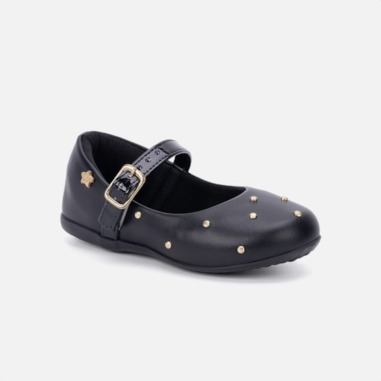 Segunda imagem do produto Sapatilha Infantil Preta Estilo Boneca Tachas Brilhantes