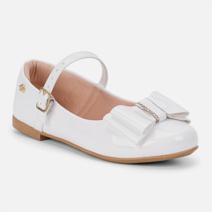 Segunda imagem do produto Sapatilha Menina Infantil Branca Laço Com Strass Bico Redondo