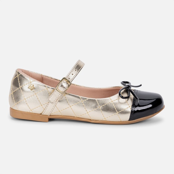 Sapatilha Menina Infantil Dourada Biqueira Verniz e Laço