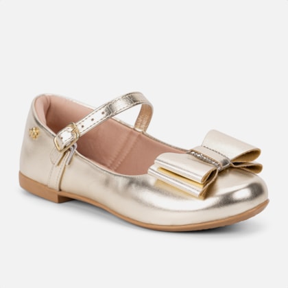 Segunda imagem do produto Sapatilha Menina Infantil Dourada Laço Com Strass Bico Redondo