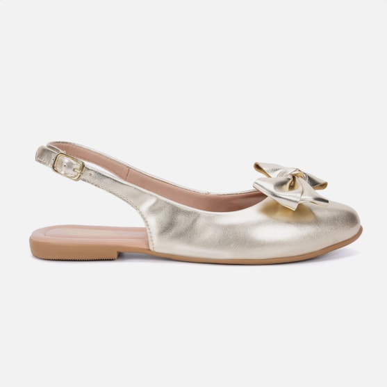 Sapatilha Menina Infantil Dourada Slingback Laço Delicado