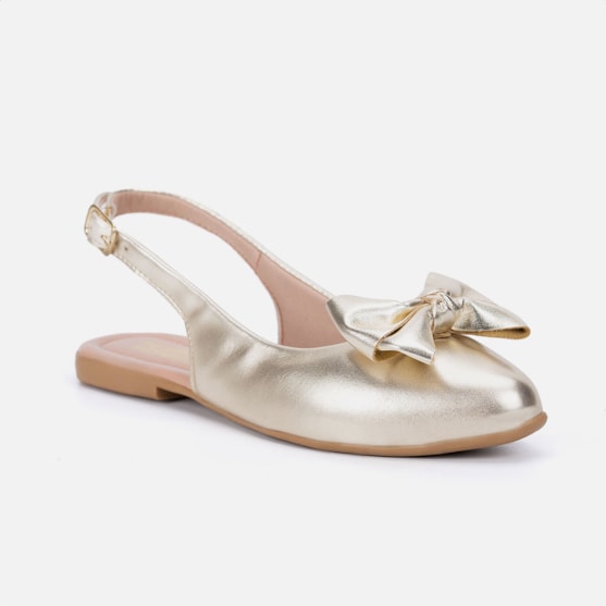 Segunda imagem do produto Sapatilha Menina Infantil Dourada Slingback Laço Delicado