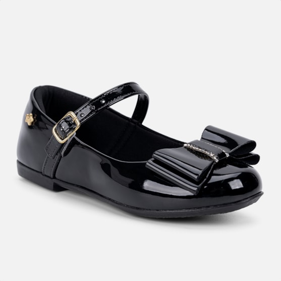Segunda imagem do produto Sapatilha Menina Infantil Preta Laço Com Strass Bico Redondo