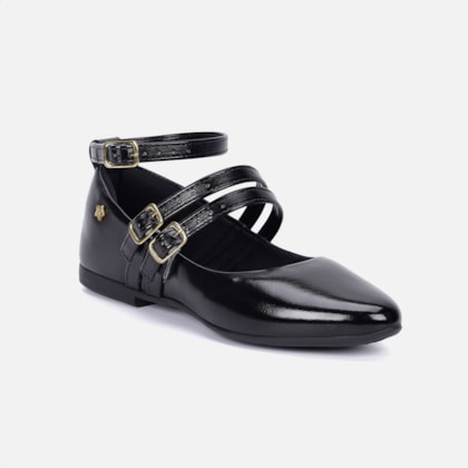 Segunda imagem do produto Sapatilha Menina Infantil Preta Tira No Tornozelo Bico Fino