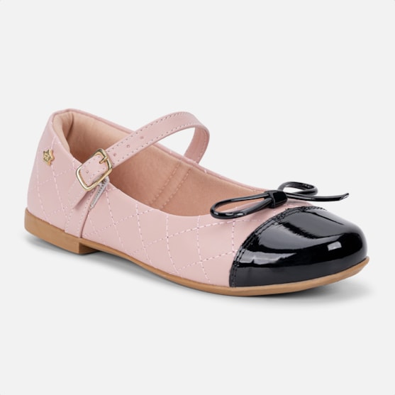 Segunda imagem do produto Sapatilha Menina Infantil Rosa Biqueira Verniz e Laço