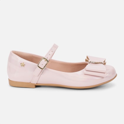 Sapatilha Menina Infantil Rose Laço Com Strass Bico Redondo