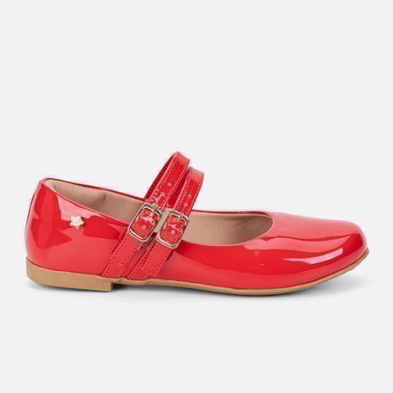 Sapatilha Menina Infantil Vermelha Tiras Duplas Com Fivela