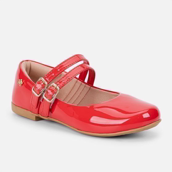 Segunda imagem do produto Sapatilha Menina Infantil Vermelha Tiras Duplas Com Fivela