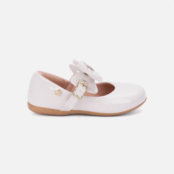Sapatilha Off White Infantil Menina Estilo Boneca Tira Com Laço