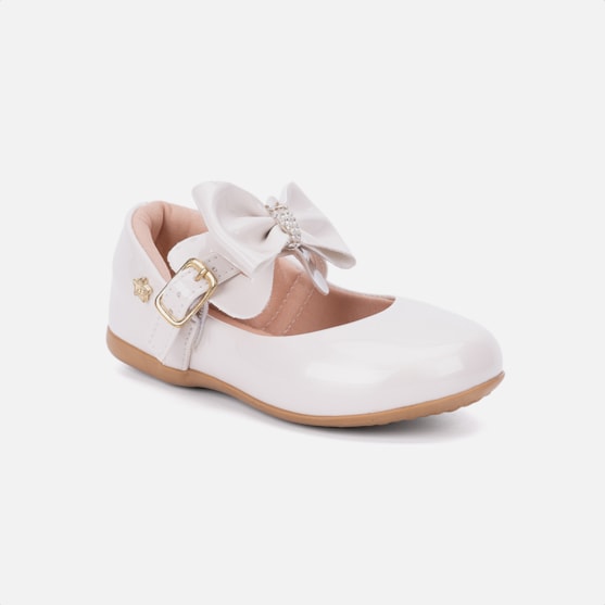 Segunda imagem do produto Sapatilha Off White Infantil Menina Estilo Boneca Tira Com Laço
