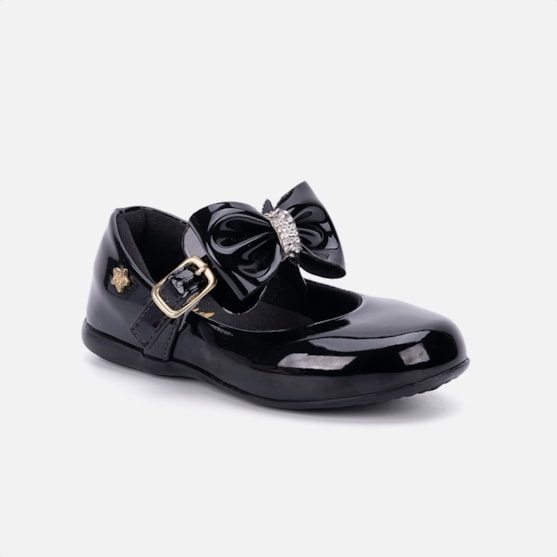 Segunda imagem do produto Sapatilha Preta Infantil Menina Estilo Boneca Tira Com Laço