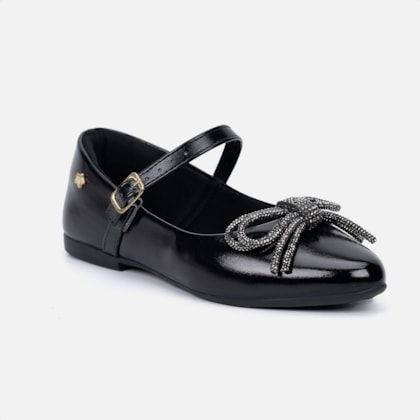 Segunda imagem do produto Sapatilha Preta Menina Infantil Bico Fino E Laço De Strass