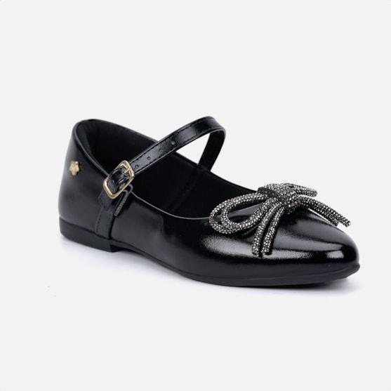 Segunda imagem do produto Sapatilha Preta Menina Infantil Bico Fino E Laço De Strass