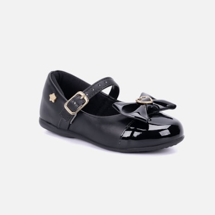 Segunda imagem do produto Sapatilha Preta Menina Infantil Biqueira E Laço Fashion