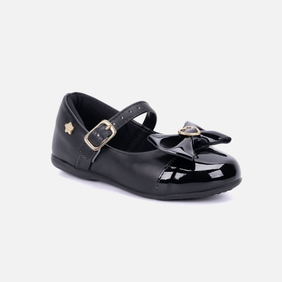 Segunda imagem do produto Sapatilha Preta Menina Infantil Biqueira E Laço Fashion
