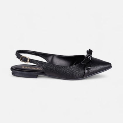 Sapatilha Preta Slingback Fivela Bico Fino Laço Delicado