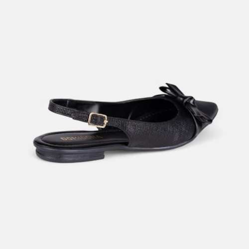 Sapatilha Preta Slingback Fivela Bico Fino Laço Delicado