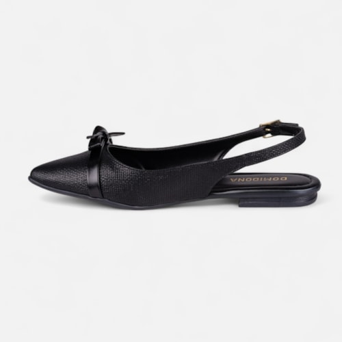 Sapatilha Preta Slingback Fivela Bico Fino Laço Delicado