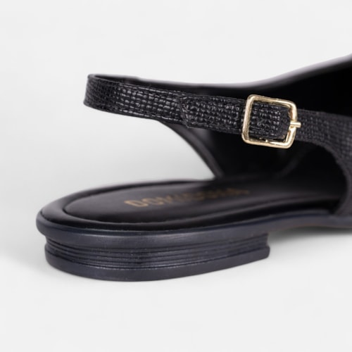 Sapatilha Preta Slingback Fivela Bico Fino Laço Delicado