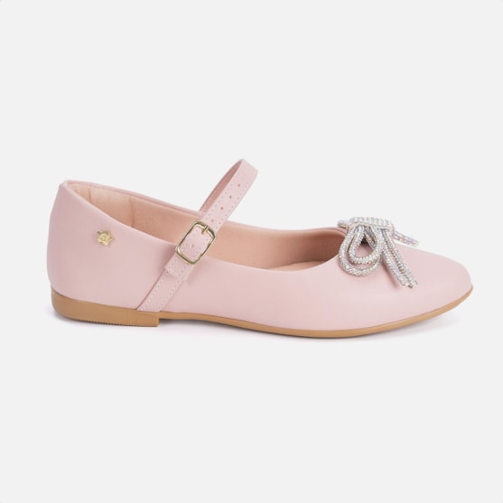 Sapatilha Rosa Menina Infantil Bico Fino E Laço De Strass