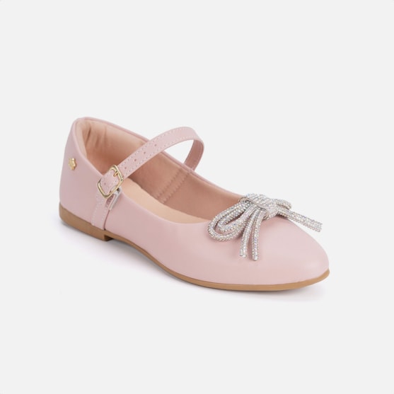 Segunda imagem do produto Sapatilha Rosa Menina Infantil Bico Fino E Laço De Strass