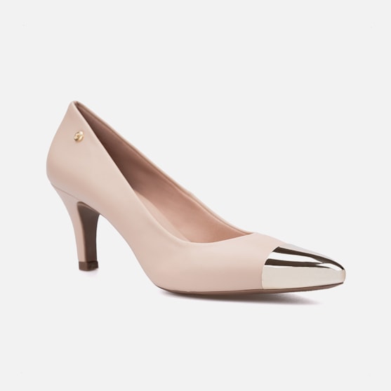 Segunda imagem do produto Scarpin Feminino Bico Fino Metal Salto Alto Agulha Elegante Nude