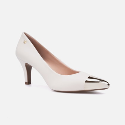Segunda imagem do produto Scarpin Feminino Bico Fino Metal Salto Alto Agulha Elegante Off White