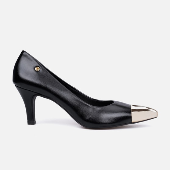 Scarpin Feminino Bico Fino Metal Salto Alto Agulha Elegante Preto