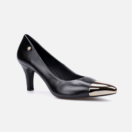 Segunda imagem do produto Scarpin Feminino Bico Fino Metal Salto Alto Agulha Elegante Preto