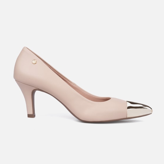 Scarpin Feminino Bico Fino Metalizado Salto Alto Agulha Elegante Nude