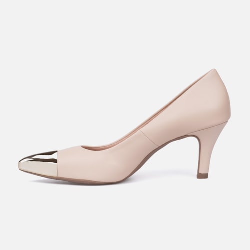 Scarpin Feminino Bico Fino Metalizado Salto Alto Agulha Elegante Nude