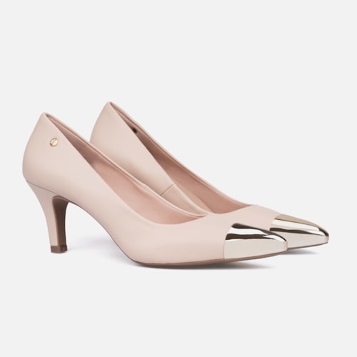 Scarpin Feminino Bico Fino Metalizado Salto Alto Agulha Elegante Nude