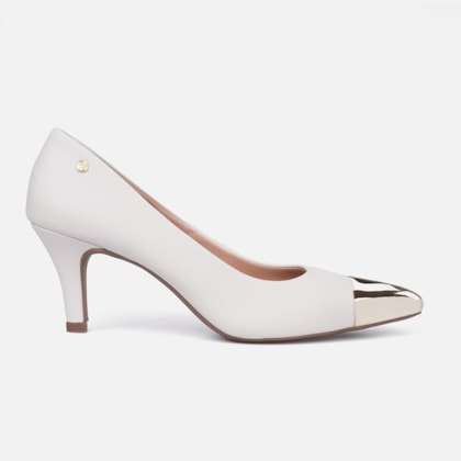 Scarpin Feminino Bico Fino Metalizado Salto Alto Agulha Elegante Off White
