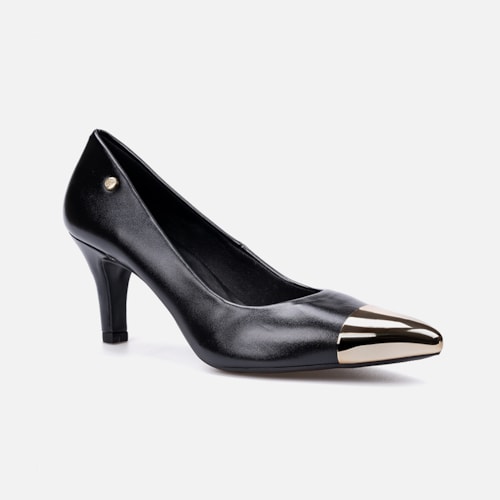 Scarpin Feminino Bico Fino Metalizado Salto Alto Agulha Elegante Preto