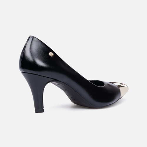 Scarpin Feminino Bico Fino Metalizado Salto Alto Agulha Elegante Preto