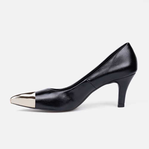 Scarpin Feminino Bico Fino Metalizado Salto Alto Agulha Elegante Preto
