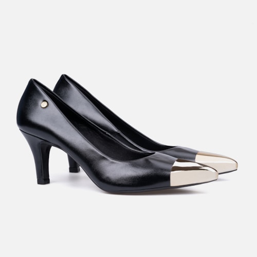 Scarpin Feminino Bico Fino Metalizado Salto Alto Agulha Elegante Preto